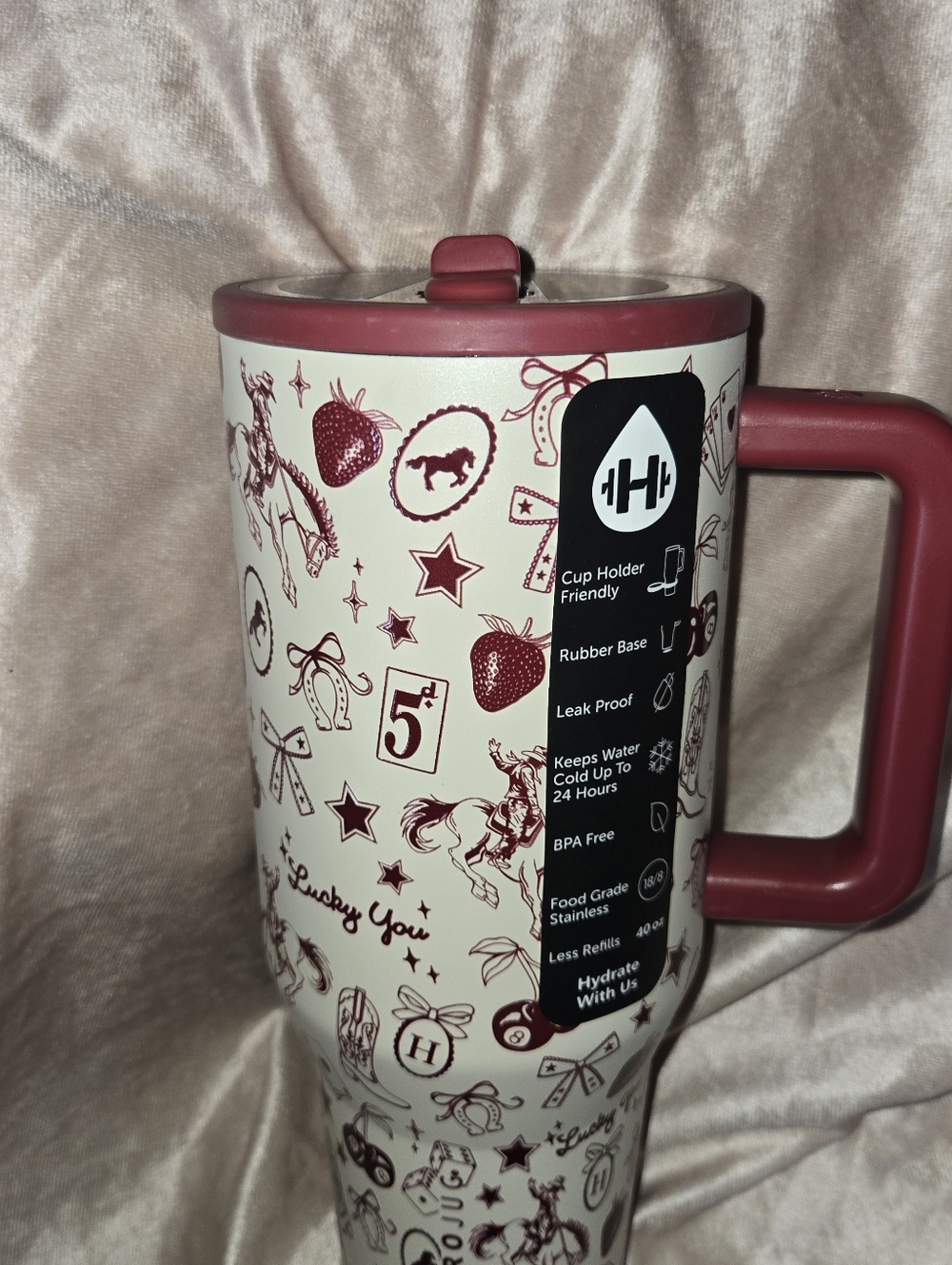 NWT Limited Edition HydroJug Red Western Charm Lucky You Tumbler 40oz - Picture 2 of 7